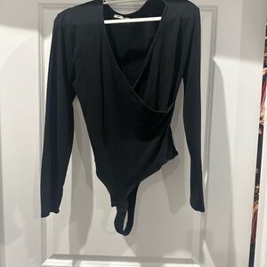 Black Long Sleeve Wrap Bodysuit